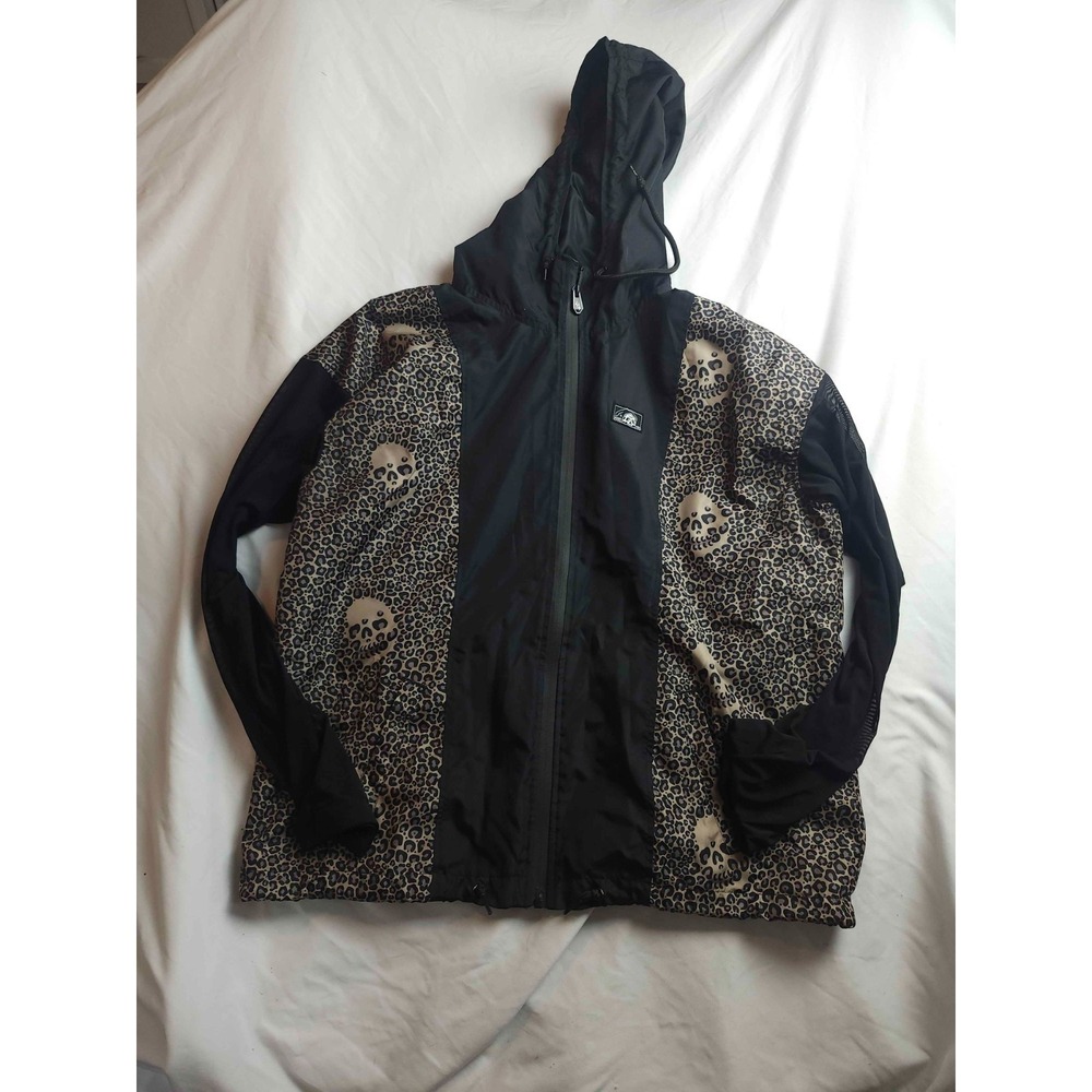 Lurking Class Windbreaker‎ Skull Leopard Print Lightweight Jacket Womens L Black